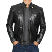 Load image into Gallery viewer, Men&#39;s Black Stylish Genuine Leather Jacket
