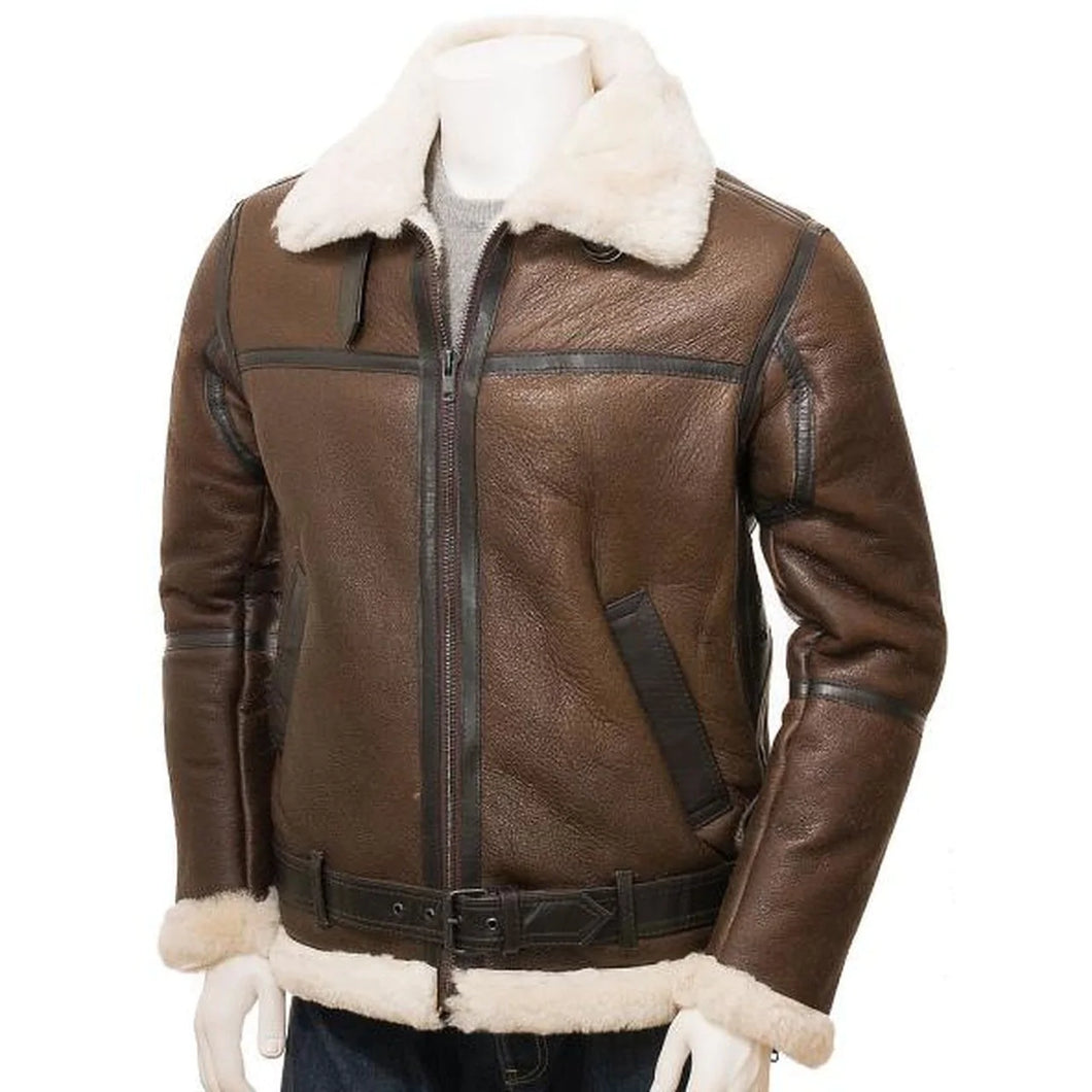 Men's Stylish Brown Leather Shearling Jacket