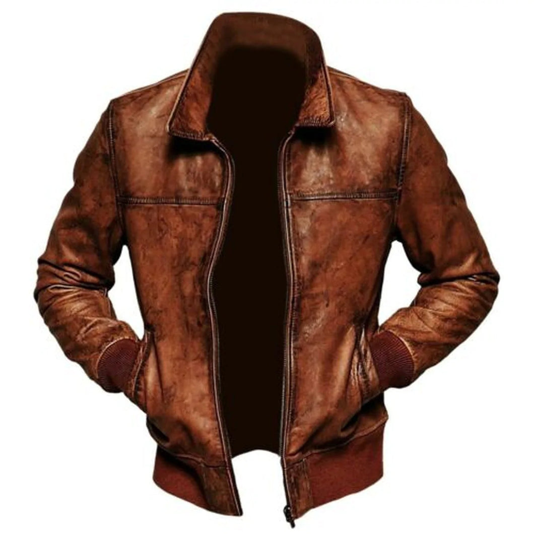 Distressed Brown Vintage Cafe Racer Leather Jacket