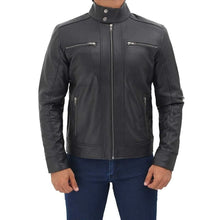 Load image into Gallery viewer, Men&#39;s Black Zipper Lambskin Leather Jacket
