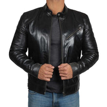 Load image into Gallery viewer, Men&#39;s Fitted Black Leather Jacket
