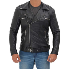 Load image into Gallery viewer, Men&#39;s Police Style Leather Motorcycle Jacket
