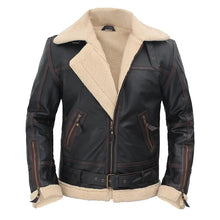 Load image into Gallery viewer, Stylish Shearling Genuine Black Leather Jacket
