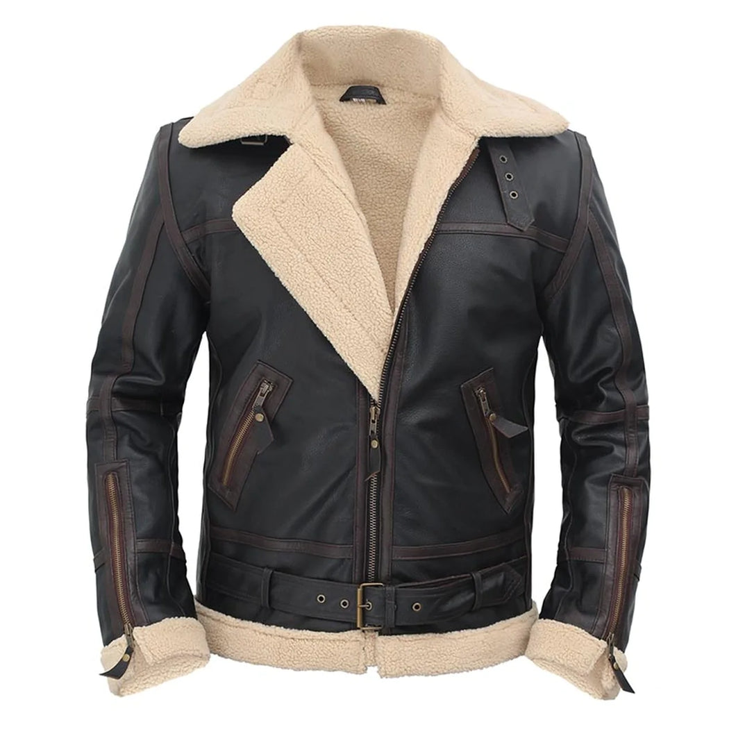 Stylish Shearling Genuine Black Leather Jacket