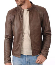Load image into Gallery viewer, Mens Slim Fit Biker Brown Leather Jacket
