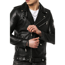 Load image into Gallery viewer, Men&#39;s Deep Black Biker Leather Jacket
