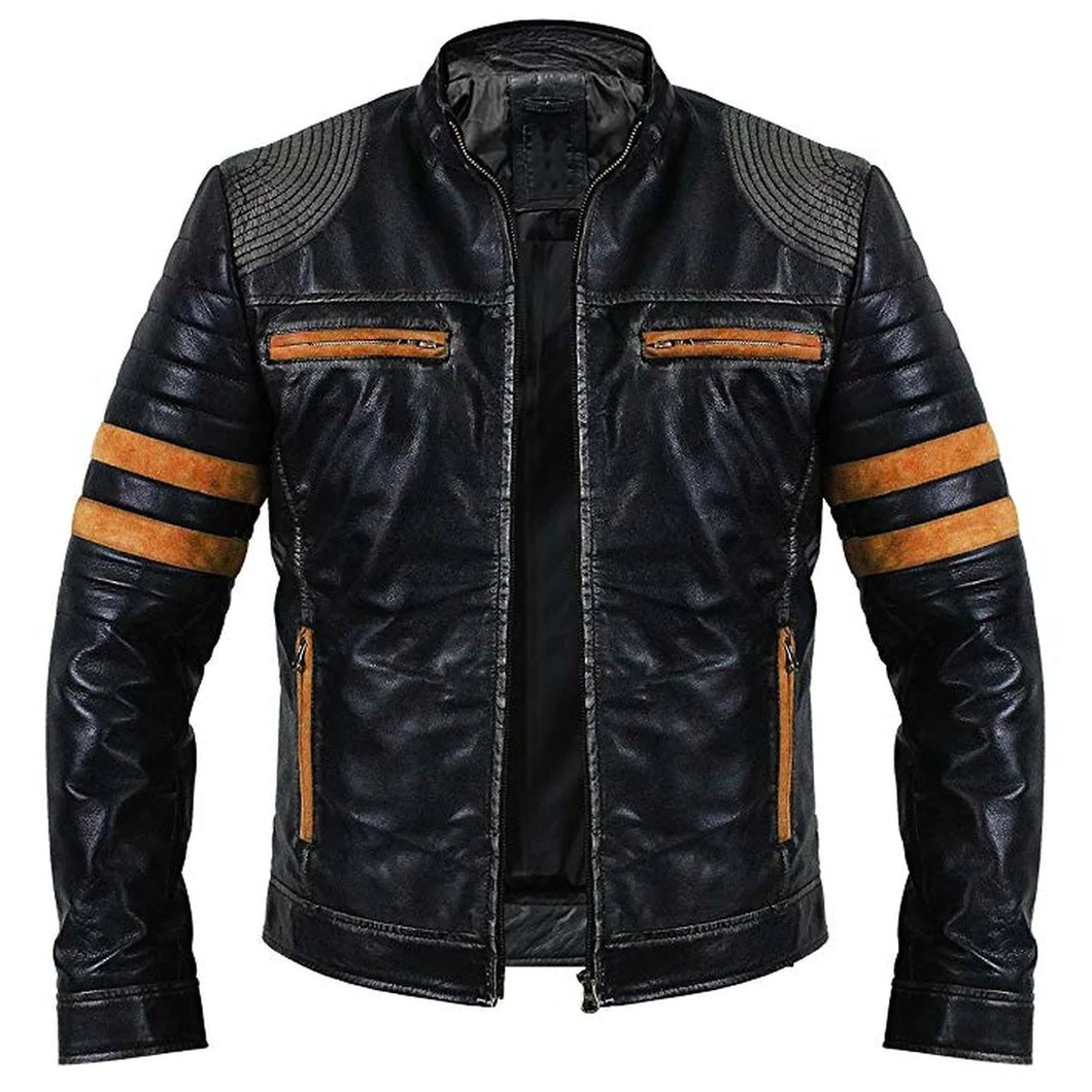 Men's Black Vintage Distressed Biker Leather Jacket