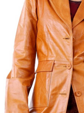 Load image into Gallery viewer, Women&#39;s Brown Long Real Leather Coat
