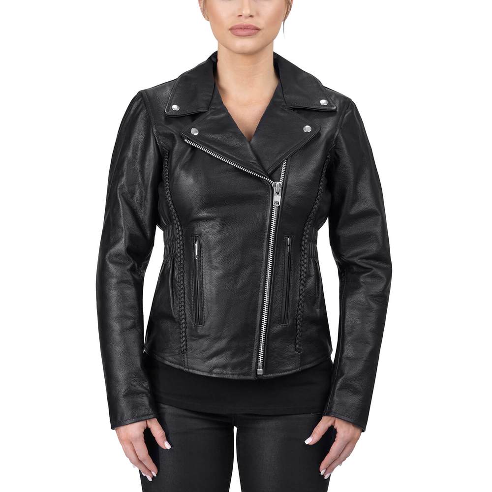 womens Real leather Leather biker jacket in Black - boneshia