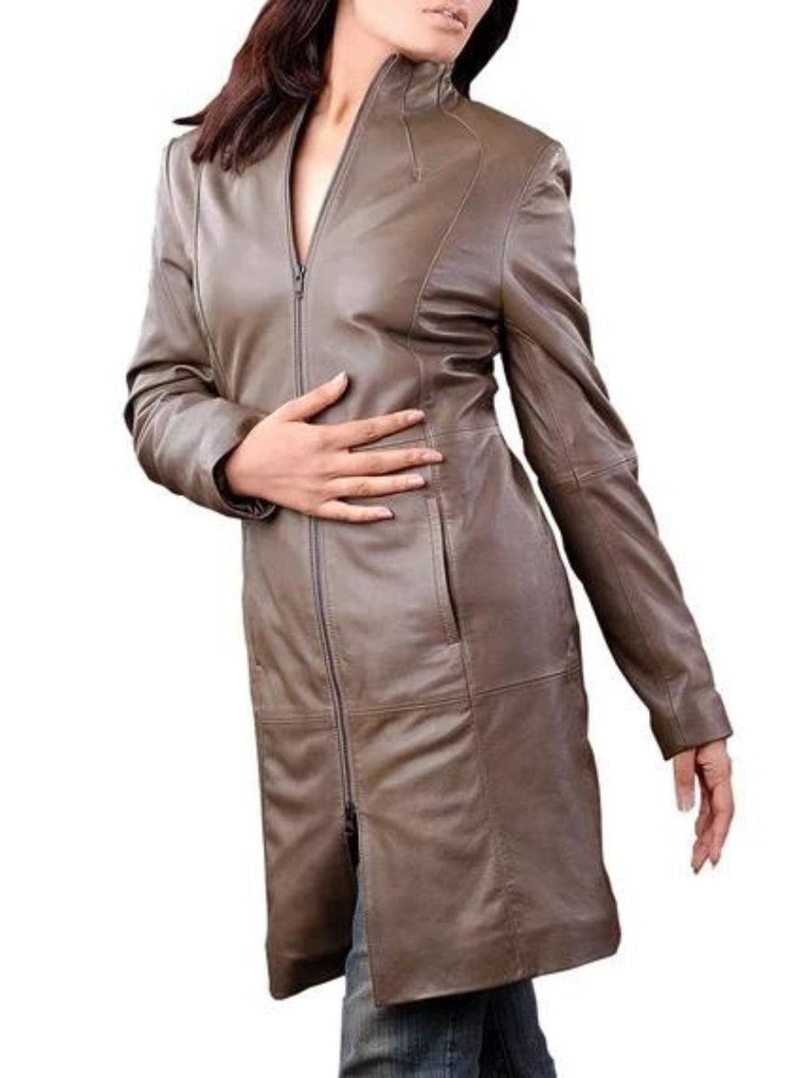Women's Dark Brown Long Real Leather Coat