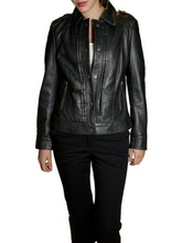 Load image into Gallery viewer, Women&#39;s Black Leather Cafe Racer Jacket
