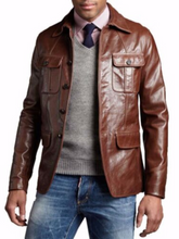 Load image into Gallery viewer, Men&#39;s Brown Leather Cafe Racer Blazer Coat
