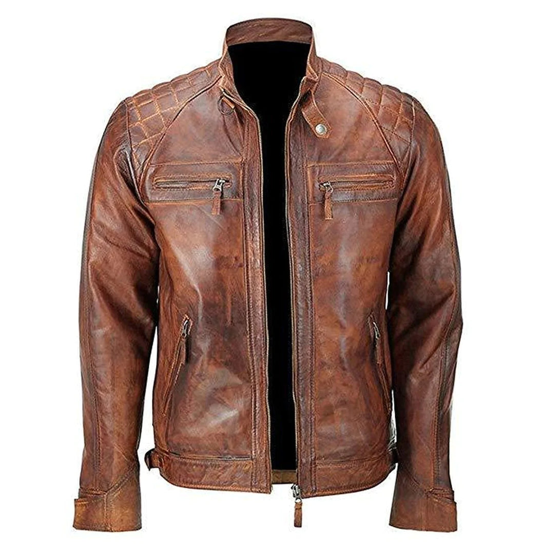 Men's Brown Vintage Distressed Biker Leather Jacket