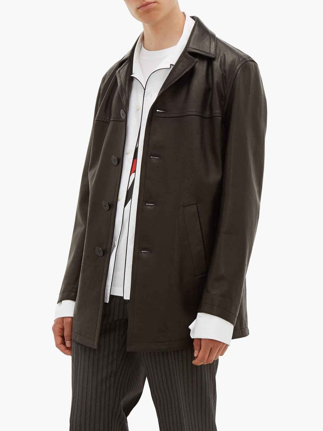 Men Brown Long Leather Jacket - Boneshia.com