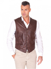 Load image into Gallery viewer, Brown Real leather Biker Vest For Men - Boneshia.com
