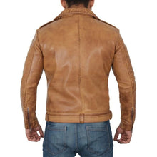 Load image into Gallery viewer, Men&#39;s Light Brown Moto Leather Jacket
