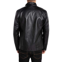 Load image into Gallery viewer, Men&#39;s Black Stand Collar Leather Rider Jacket
