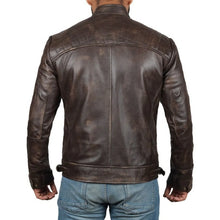 Load image into Gallery viewer, Men&#39;s Quilted Distressed Dark Brown Leather Jacket
