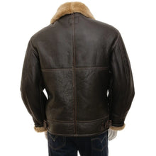 Load image into Gallery viewer, Men&#39;s Shearling Aviator Dark Brown Genuine Leather Jacket
