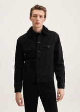 Load image into Gallery viewer, Men&#39;s Deep Black Denim Shearling Jacket
