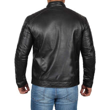 Load image into Gallery viewer, Men&#39;s Black Genuine Leather Biker Jacket - Boneshia
