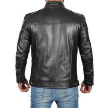 Load image into Gallery viewer, Men&#39;s Real Leather Plain Black Motorcycle Jacket
