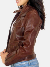 Load image into Gallery viewer, Women&#39;s Real Leather Short Biker Jacket
