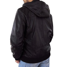 Load image into Gallery viewer, Solo Bomber Fixed Hooded Black Leather Jacket
