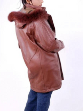 Load image into Gallery viewer, Women&#39;s Lambskin Leather Coat with Faux Fur Trim
