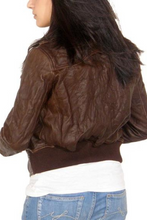 Load image into Gallery viewer, Women&#39;s Brown Leather Moto Bomber Jacket
