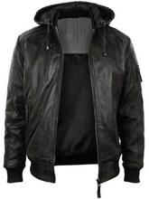 Load image into Gallery viewer, Men&#39;s Dark Brown Hooded Distressed Leather Jacket
