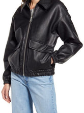 Load image into Gallery viewer, Black Bomber And Biker Leather Jacket For Women
