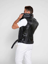 Load image into Gallery viewer, Men Black Motorcycle Leather Vest - Boneshia.com
