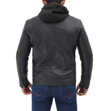 Load image into Gallery viewer, Men&#39;s Black Hooded Leather Jacket
