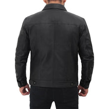 Load image into Gallery viewer, Men&#39;s Black Genuine Leather Trucker Jacket
