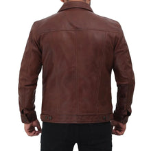 Load image into Gallery viewer, Men&#39;s Brown Genuine Leather Trucker Jacket
