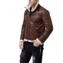 Load image into Gallery viewer, Men&#39;s Brown Shearling Genuine Leather Jacket
