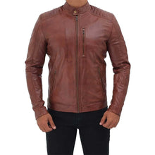 Load image into Gallery viewer, Men&#39;s Brown Quilted Leather Motorcycle Jacket
