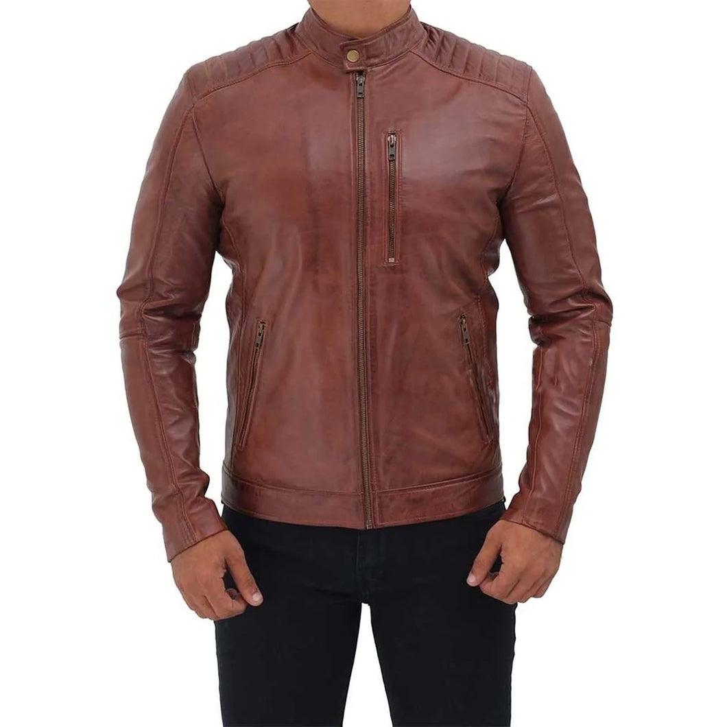 Men's Brown Quilted Leather Motorcycle Jacket