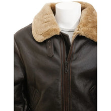 Load image into Gallery viewer, Men&#39;s Shearling Aviator Dark Brown Genuine Leather Jacket
