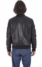 Load image into Gallery viewer, Men&#39;s Ink Black Bomber Leather Jacket
