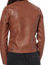 Load image into Gallery viewer, Women Tan Brown Biker Leather Jacket
