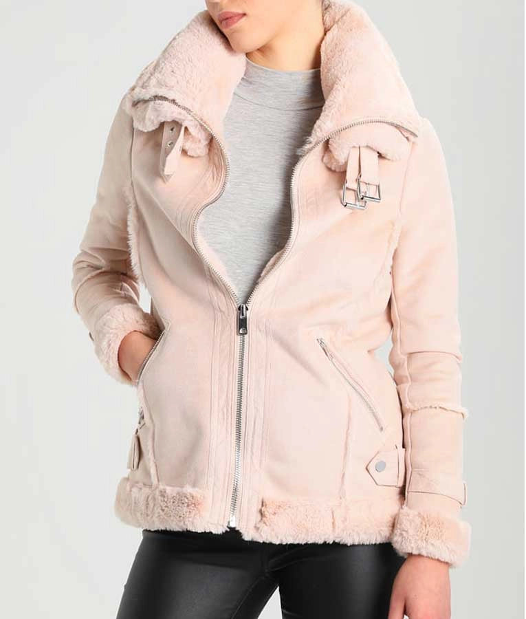 Womens Pink Leather Shearling Jacket