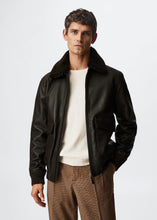 Load image into Gallery viewer, Men&#39;s Classic Black Shearling Leather Jacket
