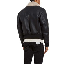 Load image into Gallery viewer, Men&#39;s Black Shearling Bomber Leather Jacket
