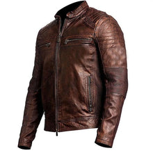 Load image into Gallery viewer, Dark Brown Vintage Distressed Biker Leather Jacket
