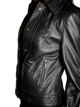 Load image into Gallery viewer, Women&#39;s Black Leather Cafe Racer Jacket
