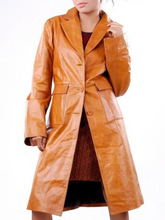 Load image into Gallery viewer, Women&#39;s Brown Long Real Leather Coat

