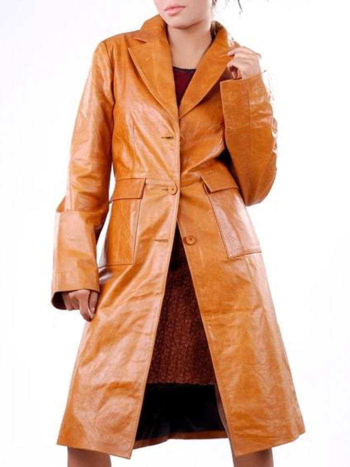Women's Brown Long Real Leather Coat