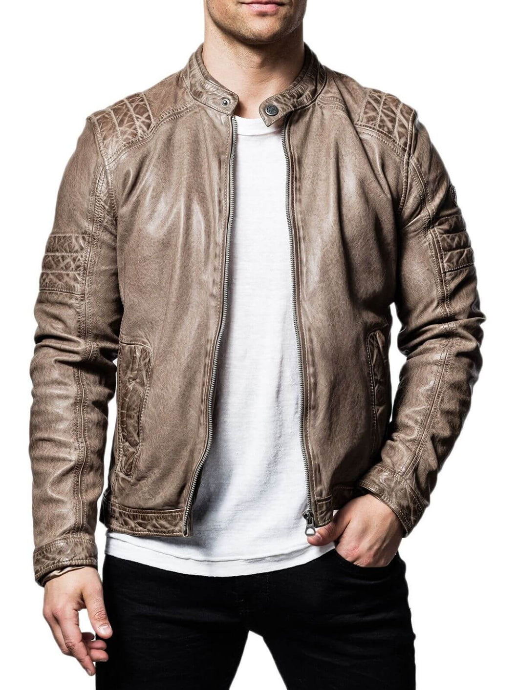 Mens Cave Leather Motorcycle Jacket